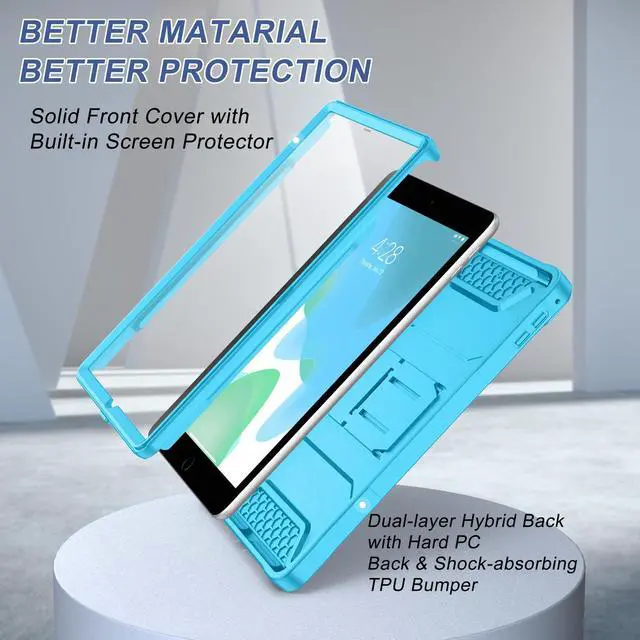 Alt view image 3 of 5 - Soke Case for iPad 6th/5th Generation 9.7 Inch 2018/2017,with Built-in Screen Protector and Kickstand, Rugged Full-Body Heavy Duty Protective Cover for Apple iPad Air 2 /Pro 9.7 - Cyan Blue