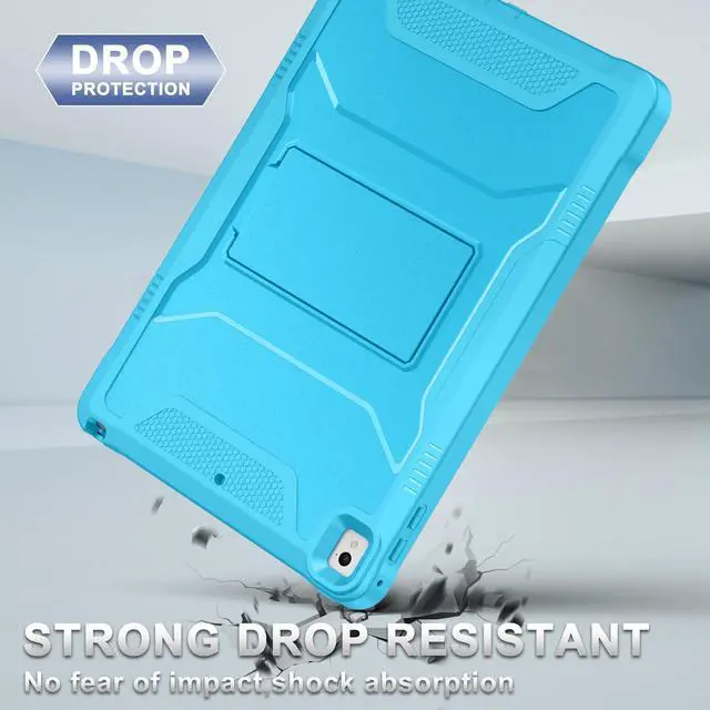 Alt view image 4 of 5 - Soke Case for iPad 6th/5th Generation 9.7 Inch 2018/2017,with Built-in Screen Protector and Kickstand, Rugged Full-Body Heavy Duty Protective Cover for Apple iPad Air 2 /Pro 9.7 - Cyan Blue