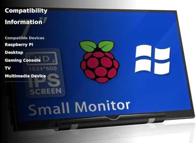 Alt view image 3 of 5 - HMTECH Raspberry Pi Screen 7 Inch Small Monitor 1024x600 HDMI Monitor 16:9 IPS LCD Screen Display for Raspberry Pi 4/3/2/Zero/B/B+ Win11/10/8/7, Free-Driver