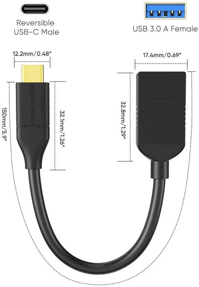 Alt view image 2 of 5 - CableCreation 2-Pack USB Female to USB C Adapter 0.5FT/0.15m, Braided USB C to USB A Female Adapter OTG 5Gbps Data, USB A to C Cable for MacBook Pro Air, Galaxy S22, S22 Ultra, S20 etc, Black