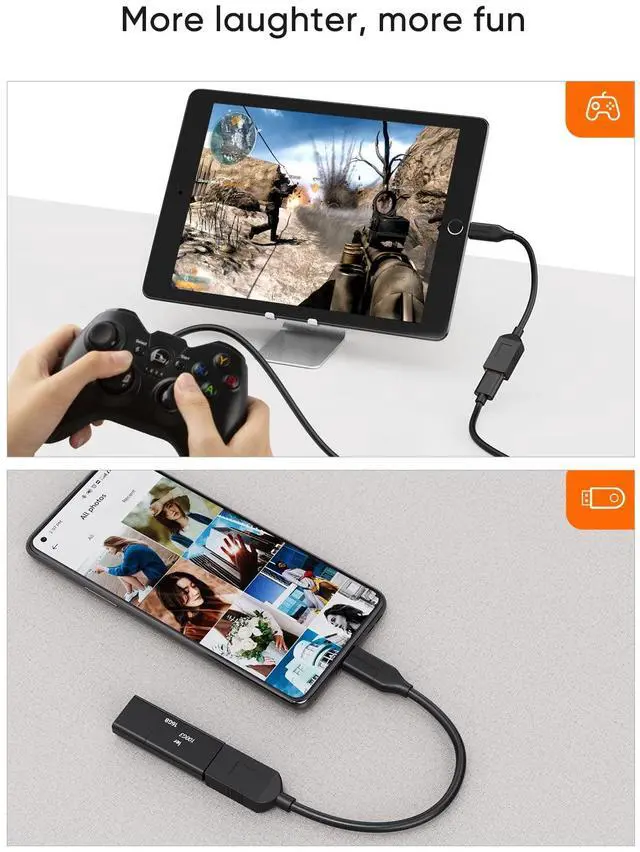 Alt view image 5 of 5 - CableCreation 2-Pack USB Female to USB C Adapter 0.5FT/0.15m, Braided USB C to USB A Female Adapter OTG 5Gbps Data, USB A to C Cable for MacBook Pro Air, Galaxy S22, S22 Ultra, S20 etc, Black