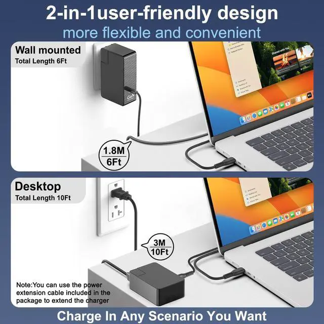 Alt view image 3 of 5 - HKY 140W USB C Charger Single Output 10Ft Portable Slim GaN PD3.1 USB-C Power Adapter for M4 MacBook Air Pro,Dell,Lenovo,MSI,HP Gaming Laptop PC,Docking Station,Avalon Nano 3 BTC,Anker 737 Power Bank