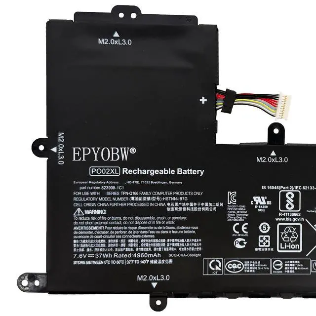 Alt view image 2 of 5 - EPYOBW PO02XL Laptop Battery 37Wh 4960mAh 7.6V Compatible with HP Stream 11-AH 11-AK 11-D Stream 11-R 11-Y 11-G000 11-P000 Series 824560-005 HSTNN-IB7G HSTNN-DB7G