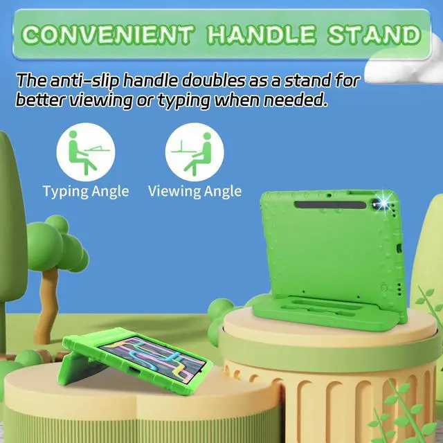 Alt view image 4 of 5 - New Kids Case for Samsung Galaxy Tab S7 FE/S7 Plus/S8 Plus with S-Pen Holder and Anti-Slip Handle 12.4 inch Super Protection Cover for 2022 Tab S8+ 2021 Tab S7 FE 2020 S7+ Green