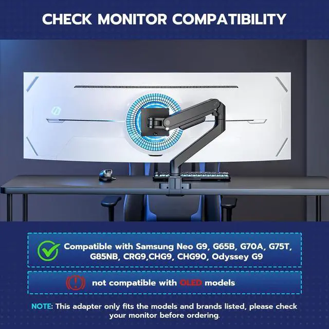 Alt view image 3 of 5 - ARES WING Single Monitor Mount & VESA Adapter for Samsung Neo G9, G65B, G70A, G75T, G85NB, CRG9, CHG9, CHG90, and Odyssey G9 Monitors