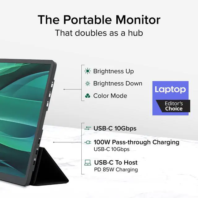 Alt view image 2 of 5 - Plugable USB C Portable Laptop Monitor and 2-in-1 USB 2.5GB Ethernet Adapter Bundle: 15.6 Monitor with 100W Charging, 3X USB-C 10Gbps, Case/Stand, and 2.5Gbps USB-C to Ethernet Adapter with 100W PD
