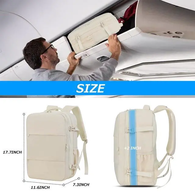 Alt view image 2 of 5 - Lovvento Air Vacuum Compression Travel Backpack: Expandable Beige Carry On Bag Vacuum with Pump Fits 17.3 inch Laptop for Women & Men - Suitable for Business, Camping and Work Water-resistant