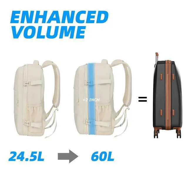 Alt view image 5 of 5 - Lovvento Air Vacuum Compression Travel Backpack: Expandable Beige Carry On Bag Vacuum with Pump Fits 17.3 inch Laptop for Women & Men - Suitable for Business, Camping and Work Water-resistant