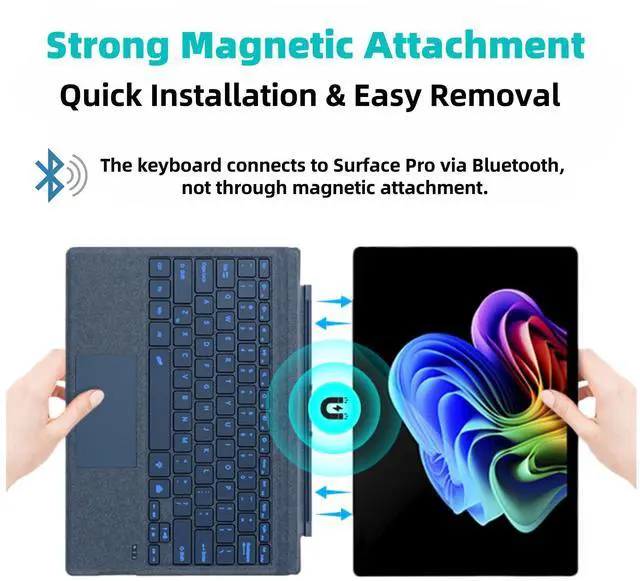 Alt view image 3 of 5 - Zoof Keyboard for Microsoft Surface Pro Copilot+ (11th Edition) / Pro 11 / Pro 10 / Pro 9 / Pro 8 / Pro X, 13 inch, Detachable Type Cover with Touchpad, 7-Color Backlit & Pen Holder (Sapphire)