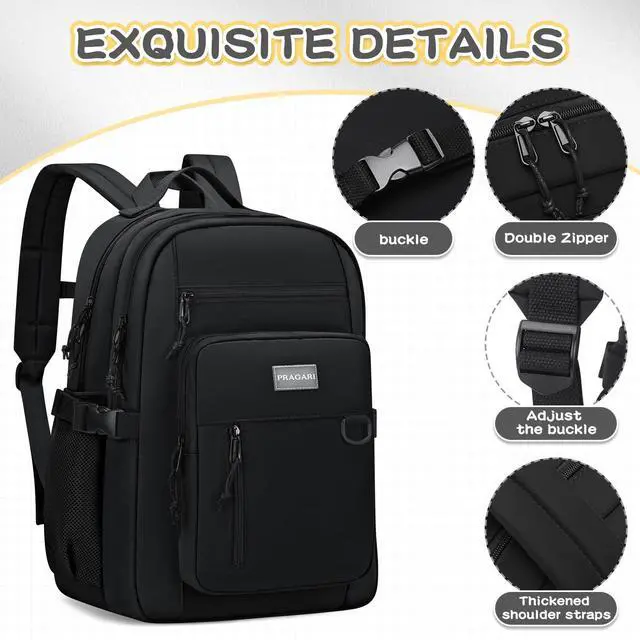 Alt view image 4 of 5 - PRAGARI Kids Backpack for School Cute Aesthetic Black Backpack Girls Student Bookbag Women Travel Lightweight Book Bag