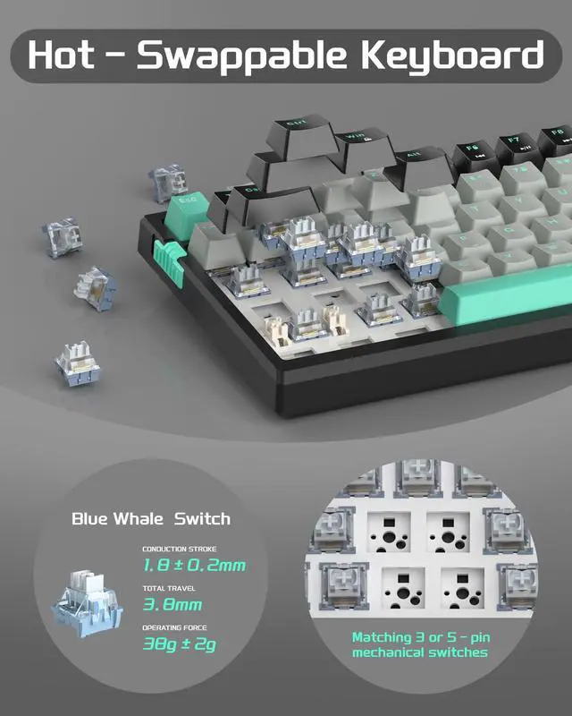 Alt view image 4 of 5 - MageGee SKY98 Mechanical Gaming Keyboard, 96% Gasket Hot Swappable Wired Custom Creamy Keyboard with 5-Layer Sound Dampening, RGB Backlit, NKRO for Win/Mac (Dark Elf, Blue Whale Switch)