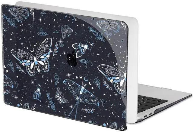 Alt view image 3 of 5 - LCMOCICO for MacBook Air 13 inch Case 2021 2020 2019 2018 Release M1 A2337 A2179 A1932, Glitter Black Pritned Pattern Hard Case Cover for Mac Air 13 M1 Retina Display with Touch ID, Butterfly Sky