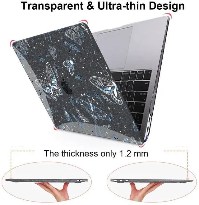 Alt view image 5 of 5 - LCMOCICO for MacBook Air 13 inch Case 2021 2020 2019 2018 Release M1 A2337 A2179 A1932, Glitter Black Pritned Pattern Hard Case Cover for Mac Air 13 M1 Retina Display with Touch ID, Butterfly Sky
