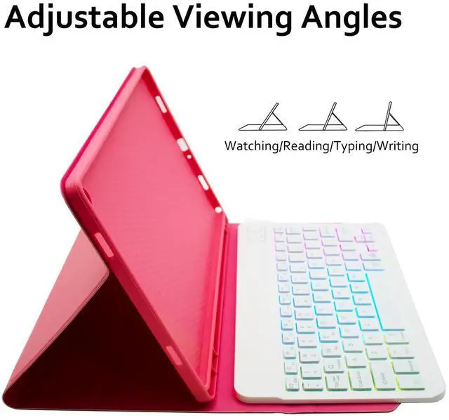 Alt view image 4 of 5 - GYSDCAZ Keyboard Case for Samsung Galaxy Tab A9 Plus 11 Inch (SM-X210/X216/X218),7 Color Backlight Keyboard with Dual Mode Wireless Mouse (Red)