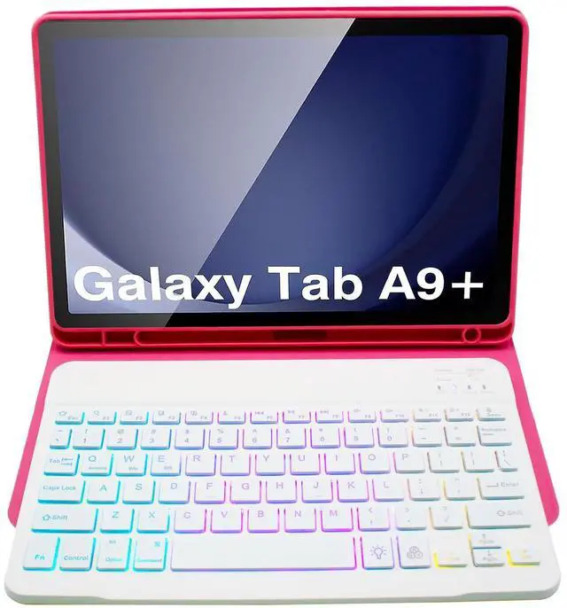 Alt view image 5 of 5 - GYSDCAZ Keyboard Case for Samsung Galaxy Tab A9 Plus 11 Inch (SM-X210/X216/X218),7 Color Backlight Keyboard with Dual Mode Wireless Mouse (Red)