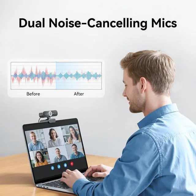 Alt view image 3 of 5 - EMEET C60E 4K Webcam for PC - Ultra 4K HD, PDAF Autofocus, Dual Noise-Cancelling Mics, 73° FOV, Auto Light Correction, USB Plug&Play, Privacy Cover, Ideal for High-End Business Meetings&Live Streaming