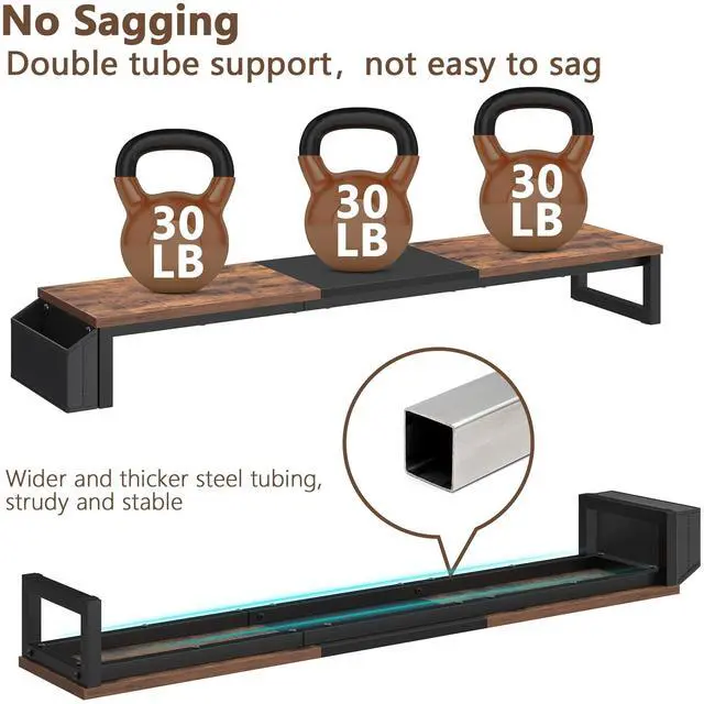 Alt view image 4 of 5 - LAND·VOI Dual Monitor Stand Riser,41.5'' Long Monitor Stand for 2 Monitors, Wood Computer Riser with Pocket, Desktop Oraganizer with Pen Holder, Monitor Riser for Desk Computer,Laptop,TV, Rustic Brown