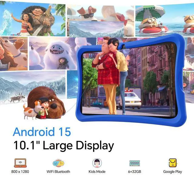 Alt view image 2 of 5 - 10.1 Inch Kids Tablet Ages 8-15, Android 15 Tablet for Kids,6G+32GB up to 128GB,6000mAh Battery,Dual Camera,WiFi,BT 5.0,Best Electronics Tablets Gift for Kids,Shockproof Protective Case (Blue)