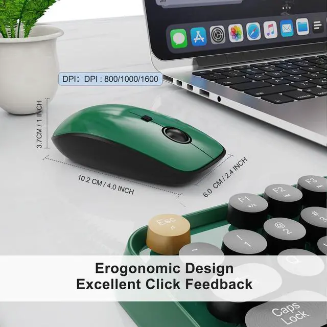 Alt view image 4 of 5 - Wireless Keyboard and Mouse Combo - Cute Colorful Keyboard and Mouse, Retro Typewriter Keyboard with 2.4GHz Plug & Play, for Windows 11/10/7, Laptop, PC (Dark Green)