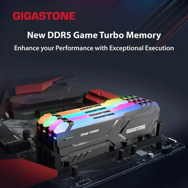 Alt view image 2 of 5 - RGB DDR5 RAM GIGASTONE Game Turbo 64GB Kit (4x16GB) DDR5 6000MHz PC5-48000 CL40-40-40-76 Intel XMP 3.0 AMD Expo 1.3V UDIMM 288 Pin Unbuffered Non ECC High Performance Gaming Desktop Memory - Black