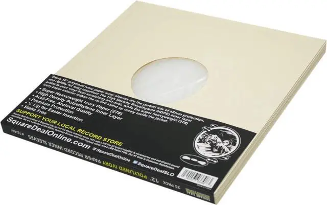 Alt view image 2 of 5 - 12 Premium Ivory Polylined Record Inner Sleeves - Archival Quality, Heavyweight Paper & Plastic - 12IAIV (25)