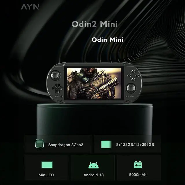 Alt view image 2 of 5 - AYN Odin 2 Mini Android Gaming Handheld with Snapdragon 8 Gen 2 CPU, Adreno 740 GPU, 12GB RAM, 256GB UFS 4.0 Storage, 5" 1080p 60Hz Mini LED, Wi-Fi 7, BT 5.3, Android 13