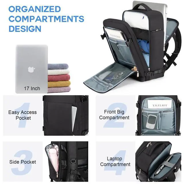 Alt view image 4 of 5 - RDTGO Travel Backpack For Women, 40L Carry-On Backpack, Airline Approved Personal Item Bag, Waterproof Laptop Backpack with Large Duffel, Casual Daypack for Buisness Gym Weekend Hiking (Black)