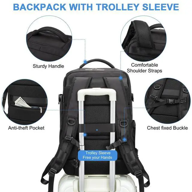 Alt view image 5 of 5 - RDTGO Travel Backpack For Women, 40L Carry-On Backpack, Airline Approved Personal Item Bag, Waterproof Laptop Backpack with Large Duffel, Casual Daypack for Buisness Gym Weekend Hiking (Black)