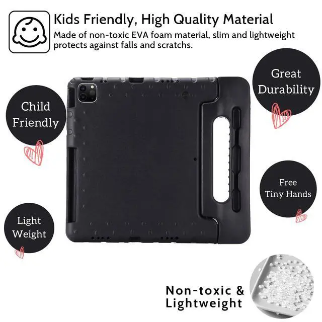 Alt view image 3 of 4 - Dteck Kids Case for iPad Pro 12.9 inch 2022/2021/2020/2018 with Pencil Holder, Shockproof Rugged EVA Handle Stand Child Proof Kids Case for Apple iPad Pro 12.9 inch 6th/5th/4th/3rd Generation,Black