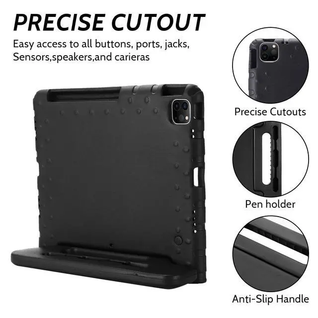 Alt view image 4 of 4 - Dteck Kids Case for iPad Pro 12.9 inch 2022/2021/2020/2018 with Pencil Holder, Shockproof Rugged EVA Handle Stand Child Proof Kids Case for Apple iPad Pro 12.9 inch 6th/5th/4th/3rd Generation,Black