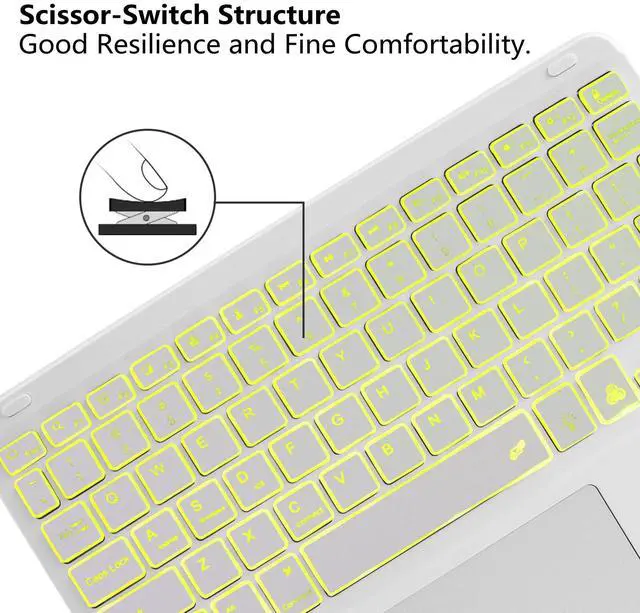 Alt view image 5 of 5 - Wireless Backlit Bluetooth Keyboard with Touchpad,10 inch Ultra Slim 7Colors Backlit Portable Rechargeable Keyboard with Trackpad for IPad/IPad Pro iOS Android Tablets Windows Laptop PC(White)