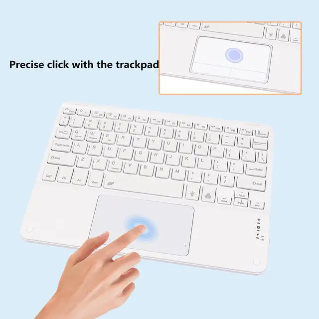 Alt view image 4 of 5 - Wireless Backlit Bluetooth Keyboard with Touchpad,10 inch Ultra Slim 7Colors Backlit Portable Rechargeable Keyboard with Trackpad for IPad/IPad Pro iOS Android Tablets Windows Laptop PC(White)