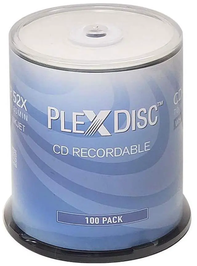 Main image of PlexDisc CD-R 700MB 52X White Inkjet Hub Printable Discs | 100 Pack Cake Box (FFP) | Blank CDs for Burning Music, Photos, Data | Writable Recordable Media