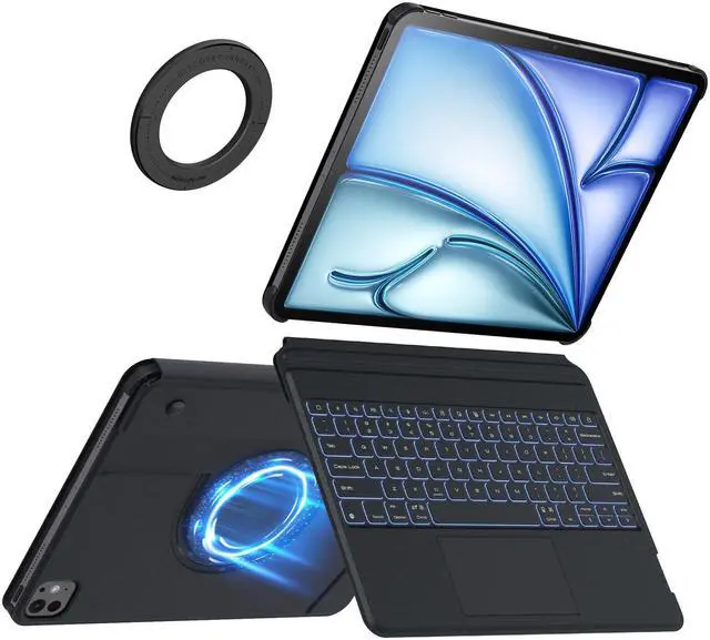 Main image of Nillkin iPad Air 13 inch (M3 2025/M2 2024) Case with Detachable Keyboard, iPad Pro 13 inch (M4,2024), Adhesive Cover with Keyboard, Trackpad, 7-Color Backlit, Magnetic Backplate with iPad Wall Mount