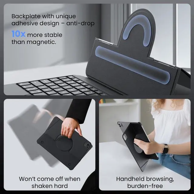 Alt view image 5 of 5 - Nillkin iPad Air 13 inch (M3 2025/M2 2024) Case with Detachable Keyboard, iPad Pro 13 inch (M4,2024), Adhesive Cover with Keyboard, Trackpad, 7-Color Backlit, Magnetic Backplate with iPad Wall Mount