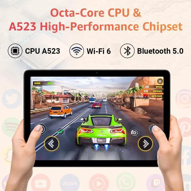 Alt view image 2 of 5 - Tablet 10.1 inch, Android 14 Tablets with Octa-core Processor, 8GB + 64GB Storage Up to 1TB Expandable, HD IPS Screen, Long Battery Life, WiFi6, Fast & Portable Tablet for Work & Entertainment