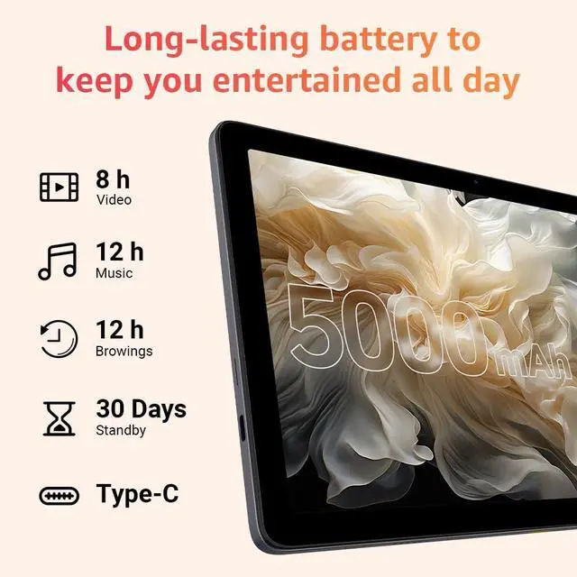 Alt view image 5 of 5 - Tablet 10.1 inch, Android 14 Tablets with Octa-core Processor, 8GB + 64GB Storage Up to 1TB Expandable, HD IPS Screen, Long Battery Life, WiFi6, Fast & Portable Tablet for Work & Entertainment