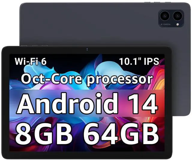 Main image of Tablet 10.1 inch, Android 14 Tablets with Octa-core Processor, 8GB + 64GB Storage Up to 1TB Expandable, HD IPS Screen, Long Battery Life, WiFi6, Fast & Portable Tablet for Work & Entertainment