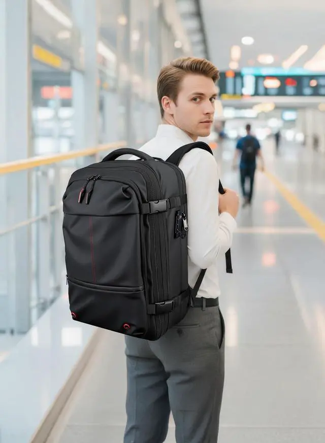 Alt view image 2 of 5 - besharppin Travel Vacuum Backpack with Pump, TSA Friendly Vacuum Sealed Backpack, 21''x13''x 6'' Compression Suitcase for Flight, Travel Luggage Business Storage(Black)