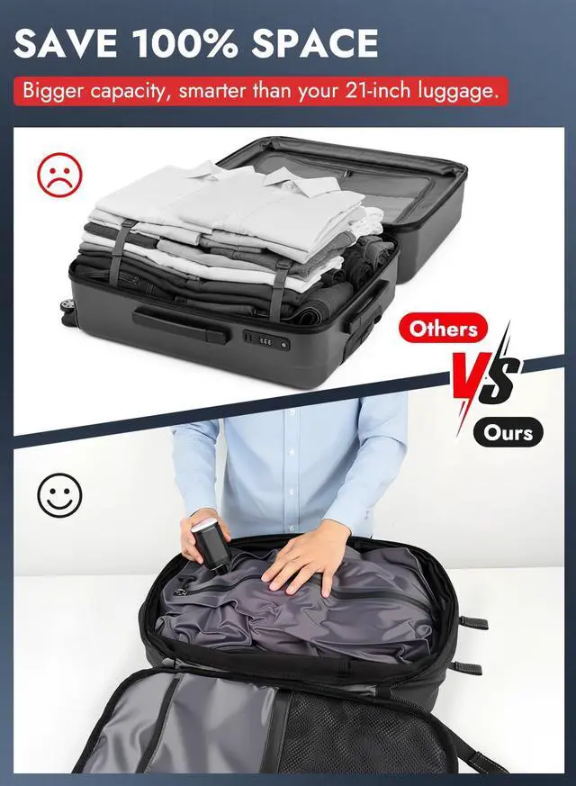 Alt view image 3 of 5 - besharppin Travel Vacuum Backpack with Pump, TSA Friendly Vacuum Sealed Backpack, 21''x13''x 6'' Compression Suitcase for Flight, Travel Luggage Business Storage(Black)