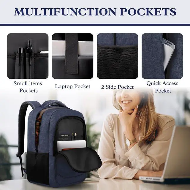 Alt view image 3 of 5 - JARWAM Extra Large Laptop Backpack, 17 Inch Travel Travel Backpack, Big Sturdy TSA-Friendly College School Computer Bag, Gifts for Men & Women Him Men Women, Blue