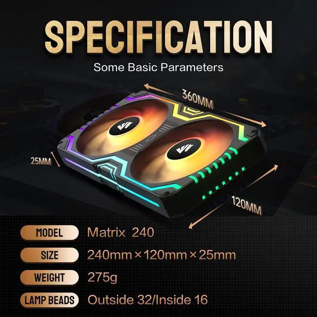 Alt view image 2 of 5 - ASIAHORSE Matrix-Black 48 Addressable RGB LEDs 240MM All-in-One Square Frame Integrated Fan with MB Sync/Analog Controller, Integrated PWM Control Fan for Computer Case and Liquid Cooling System