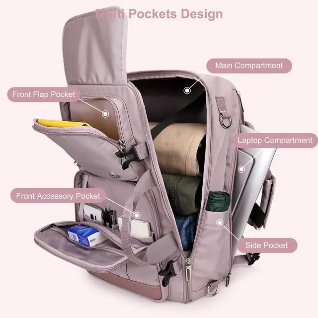 Alt view image 4 of 5 - PIJUSHI Travel Backpack for Women Carry on Luggage Backpack Convertible Large Laptop Duffel Bag for Airplanes(PE049 Ashen Purple)