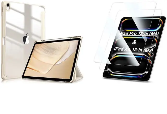 Main image of Fintie Bundle: Fintie Hybrid Slim Case for iPad Air 13-inch (M2) 2024, [Built-in Pencil Holder] Shockproof Cover Clear Transparent Back Shell + [2-Pack] Tempered Glass Screen Protector