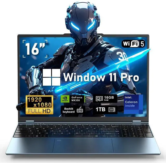 Main image of NAIKLULU Gaming Laptop,Laptop Computer 2025,Win 11 Pro 16 Inch Lap Top,16GB RAM 1TB SSD PC,MX350 Graphics,N95 4C/4T Processor(up to 3.4Ghz),Backlit Keyboard,16FHD 1920 * 1200 Display,WiFi 5,BT4.0