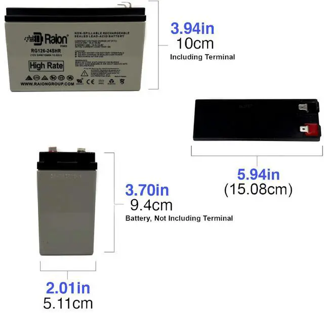 Alt view image 2 of 5 - Raion Power 12V 6Ah Replacement High Rate RBC106, RBC114, RBC154 Battery for APC UPS BE600M1, BN650M1, BE670M1, BN675M1, BE670M1, BN4001, BN600U1, BGE90M, BX500CI, BN4001, BN650M1, BE600M1 & BE450G