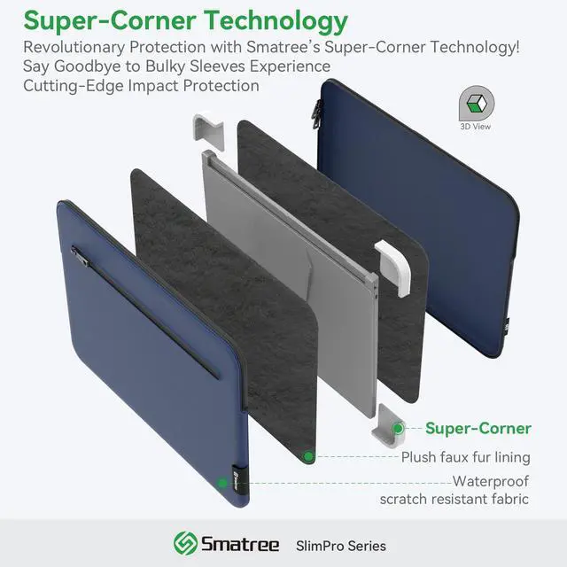 Alt view image 2 of 5 - Smatree SlimPro Laptop Sleeve Case for 16 inch Apple MacBook Pro 2019 A2141, for 15.4 inch MacBook Pro 2014/2015 A1398,Case with Swift-Access Accessory Pocket,Patented Super-Corner Design,Blue (S619B)