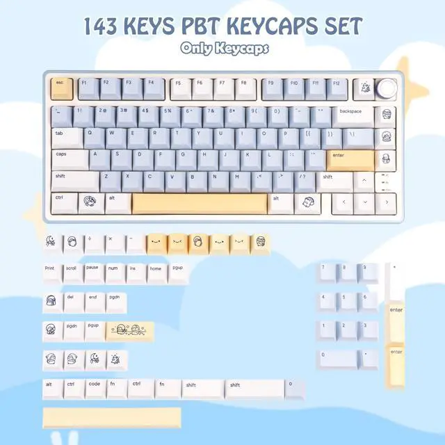 Alt view image 2 of 5 - JOLINTAL Cute PBT Keycaps 130 Keys, Minimalist Style Blue and Yellow Penguin Keycaps, Cherry Profile Dye-Sublimation Custom Key Caps for Cherry MX Switches Mechanical Gaming Keyboard