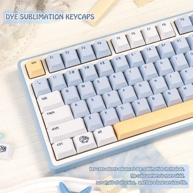 Alt view image 3 of 5 - JOLINTAL Cute PBT Keycaps 130 Keys, Minimalist Style Blue and Yellow Penguin Keycaps, Cherry Profile Dye-Sublimation Custom Key Caps for Cherry MX Switches Mechanical Gaming Keyboard