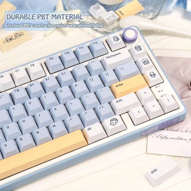 Alt view image 4 of 5 - JOLINTAL Cute PBT Keycaps 130 Keys, Minimalist Style Blue and Yellow Penguin Keycaps, Cherry Profile Dye-Sublimation Custom Key Caps for Cherry MX Switches Mechanical Gaming Keyboard